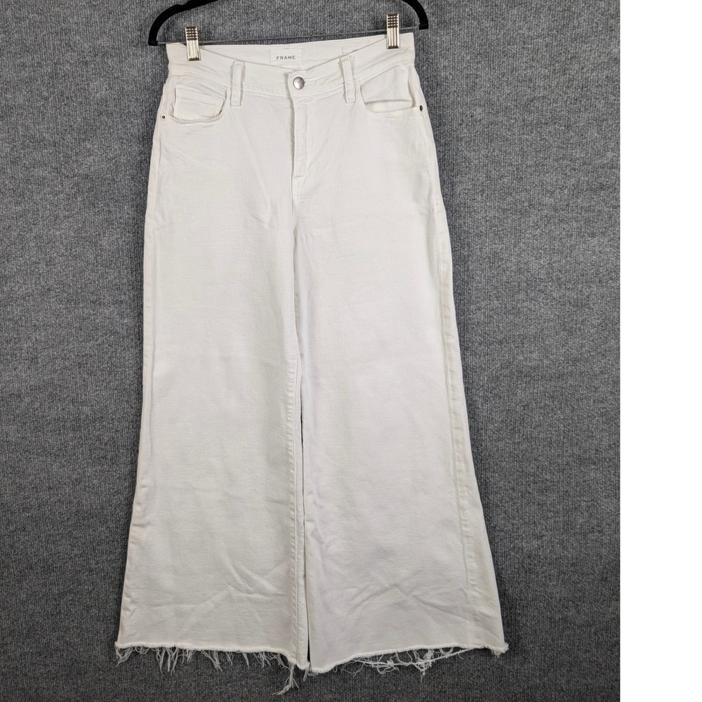 Frame Le Palazzo White Wide Leg Raw Hem Jeans Size 28 Classic Preppy Flare
